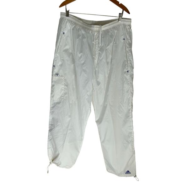 Y2K Vintage Adidas Men's Parachute Pants Windpants Cargo White Blue 2XL - Picture 1 of 10